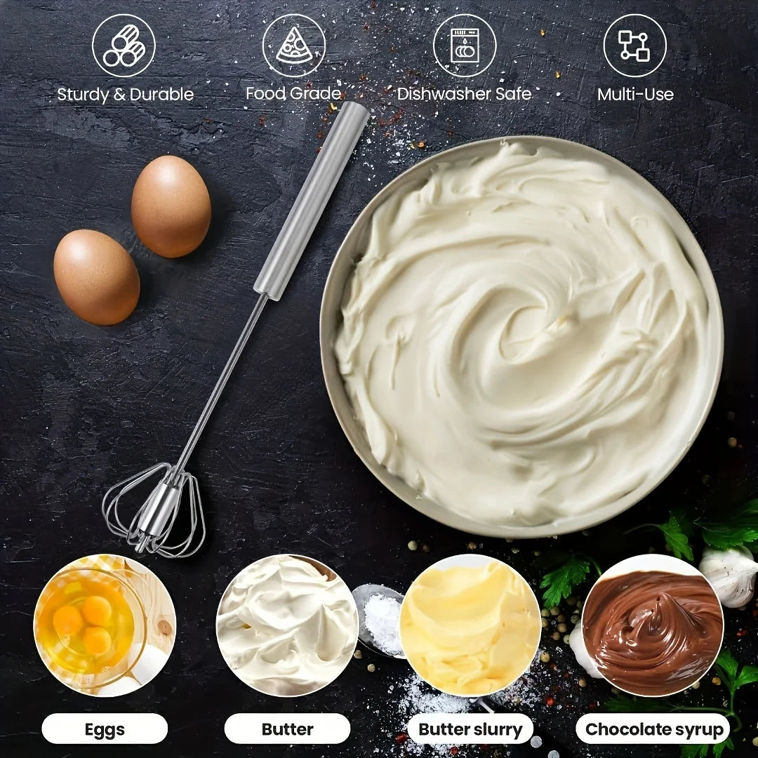QuickWhip™ Semi-Automatic Stainless Steel Egg Whisk – Effortless Hand Mixer for Baking & Cooking