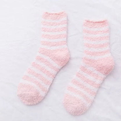 SoftHaven™ Thermal Fleece Socks for Women – Thickened Mid-Calf Winter Lounge Socks with Striped Design