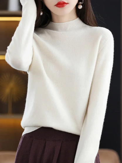 Luxury Women's 100% Wool Mock Neck Jumper – Soft Cashmere Feel Long Sleeve Knitwear