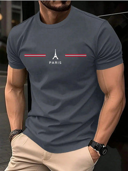 Paris Print T-Shirt, Oversized Men's T-Shirt, 100% Cotton Summer Tee, Casual Cotton Top