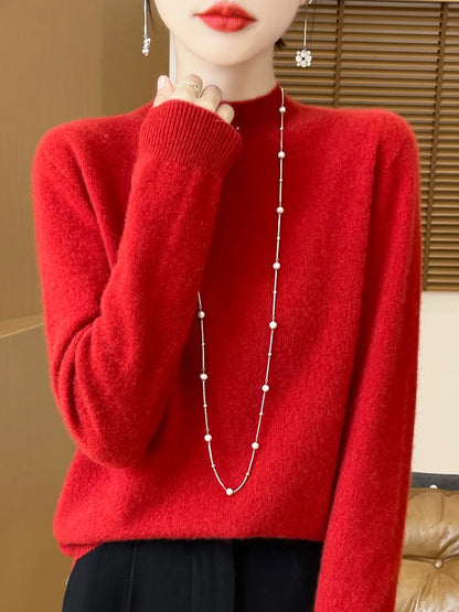 Luxury Women's 100% Wool Mock Neck Jumper – Soft Cashmere Feel Long Sleeve Knitwear
