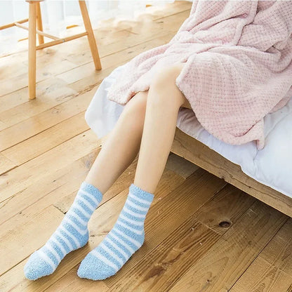 SoftHaven™ Thermal Fleece Socks for Women – Thickened Mid-Calf Winter Lounge Socks with Striped Design