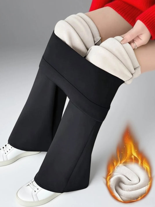 Women's Thermal Fleece Lined Flared Trousers – Warm Wool-Lined Winter Stretch Leggings