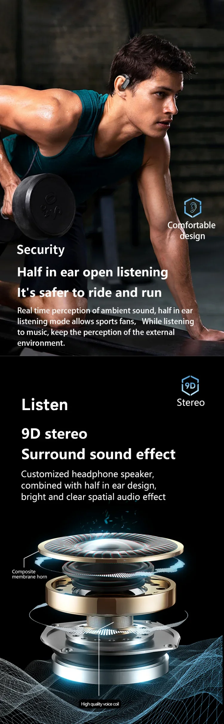 A520 Wireless TWS Earbuds – Bluetooth Sports Earphones with Secure Ear Hooks, Touch Control & Built-in Mic for Running and Gaming