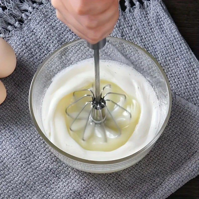 QuickWhip™ Semi-Automatic Stainless Steel Egg Whisk – Effortless Hand Mixer for Baking & Cooking