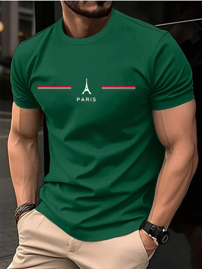 Paris Print T-Shirt, Oversized Men's T-Shirt, 100% Cotton Summer Tee, Casual Cotton Top