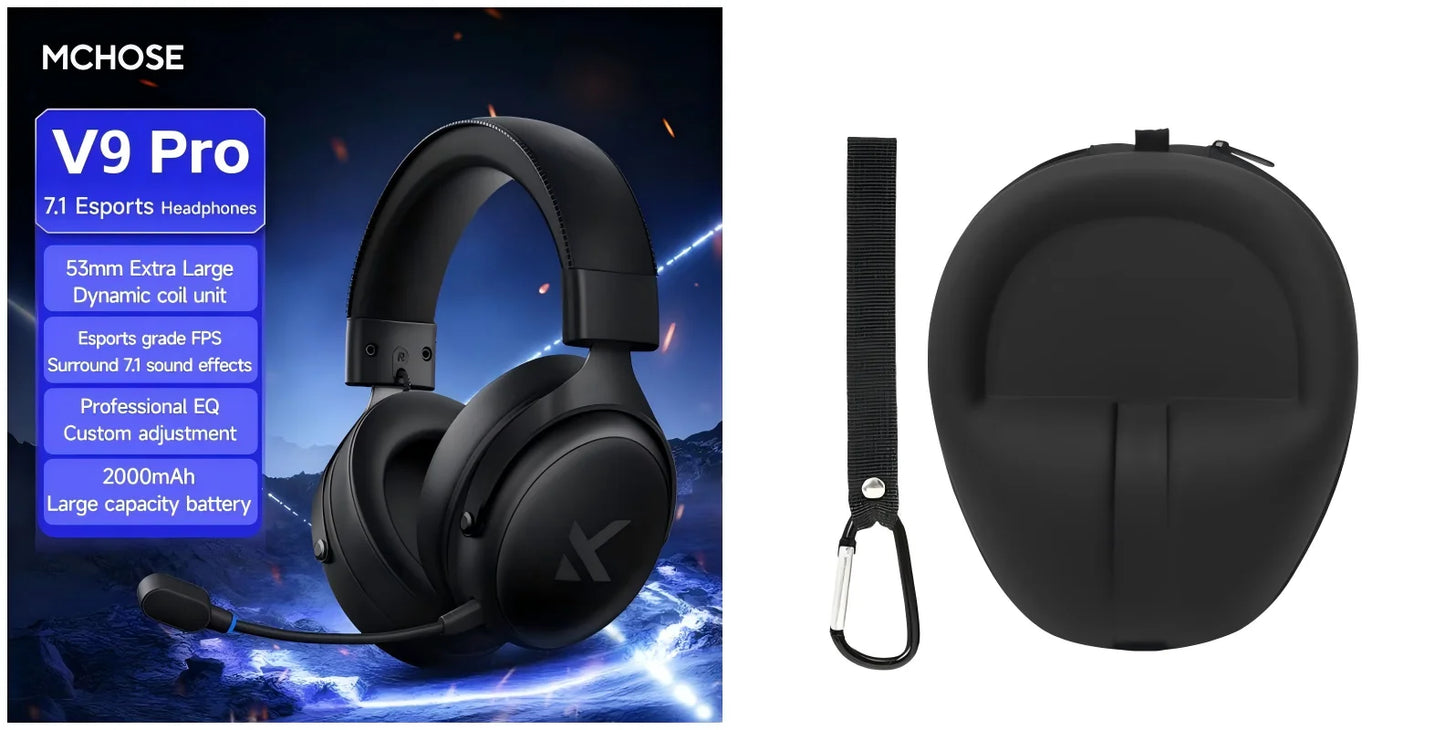 MCHOSE V9 Pro Wireless Gaming Headset – Quad-Mode Over-Ear Bluetooth Headphones with HD Sound & Pro Mic for PC Gamers