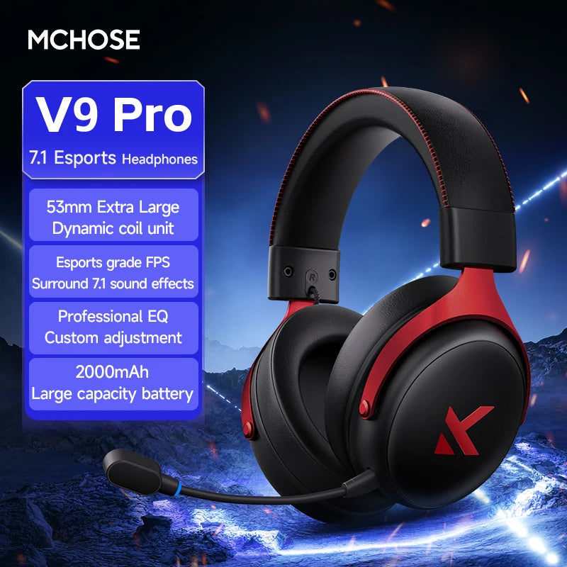 MCHOSE V9 Pro Wireless Gaming Headset – Quad-Mode Over-Ear Bluetooth Headphones with HD Sound & Pro Mic for PC Gamers