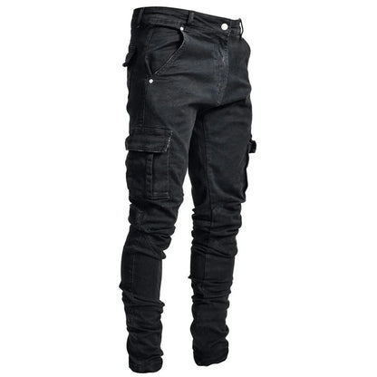 Men's Denim Cargo Pants, Slim Fit Joggers, Multi Pocket Jeans, Casual Streetwear Trousers