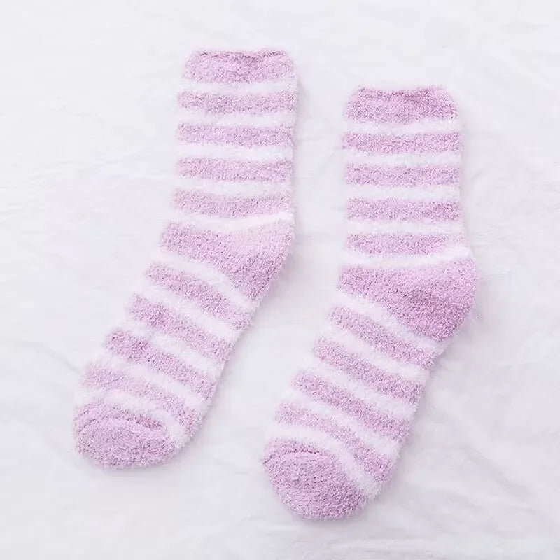 SoftHaven™ Thermal Fleece Socks for Women – Thickened Mid-Calf Winter Lounge Socks with Striped Design
