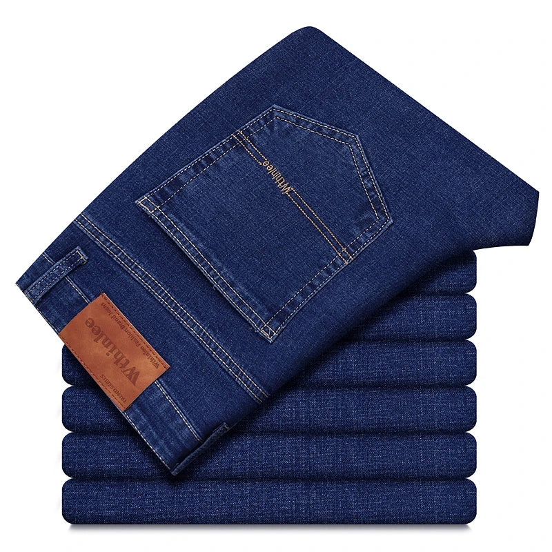 Men's Business Jeans, Stretch Denim Trousers, Straight Fit Jeans, Smart Casual Denim, Work Jeans