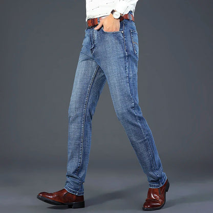 Men's Business Jeans, Stretch Denim Trousers, Straight Fit Jeans, Smart Casual Denim, Work Jeans