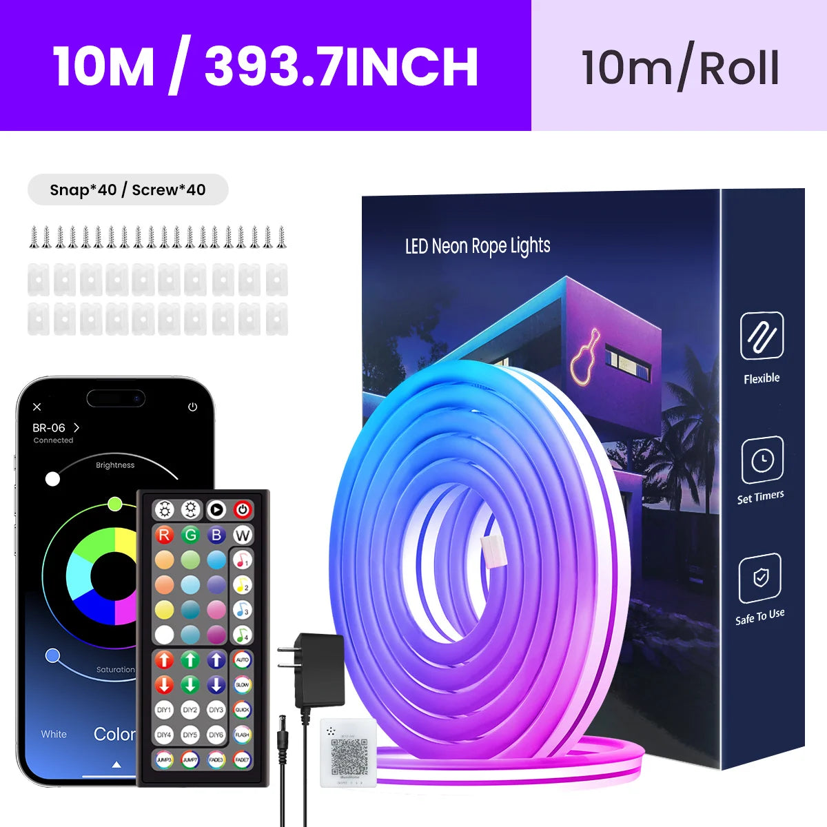 NeonFlex™ RGB LED Strip Lights – App &amp; Remote Controlled Neon Rope Lamp with Music Sync &amp; Waterproof Design