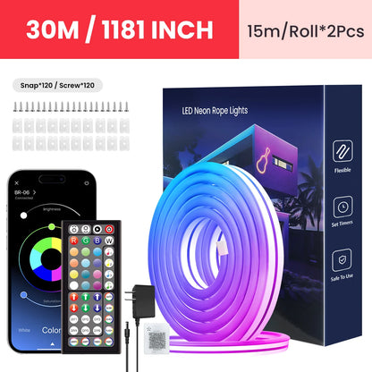 NeonFlex™ RGB LED Strip Lights – App &amp; Remote Controlled Neon Rope Lamp with Music Sync &amp; Waterproof Design