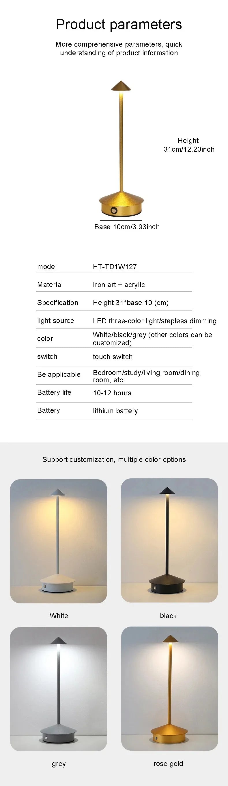 LumiTouch™ Rechargeable LED Table Lamp – Cordless Touch Sensor Bedside Light with 3 Colour Modes