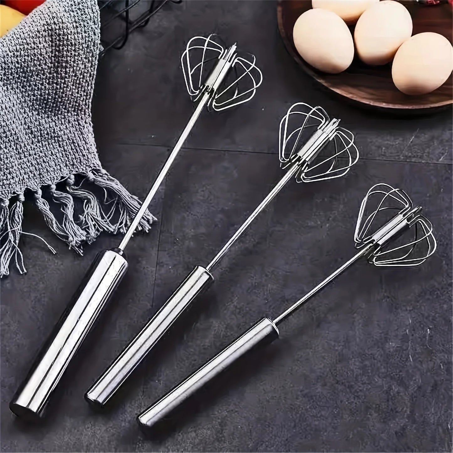 QuickWhip™ Semi-Automatic Stainless Steel Egg Whisk – Effortless Hand Mixer for Baking & Cooking