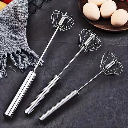 QuickWhip™ Semi-Automatic Stainless Steel Egg Whisk – Effortless Hand Mixer for Baking & Cooking