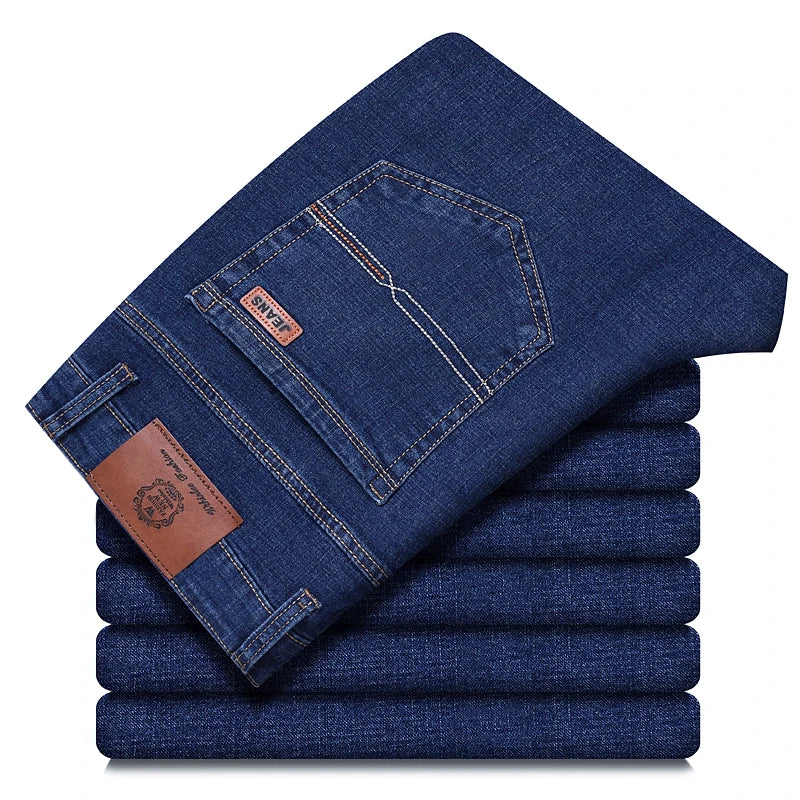 Men's Business Jeans, Stretch Denim Trousers, Straight Fit Jeans, Smart Casual Denim, Work Jeans