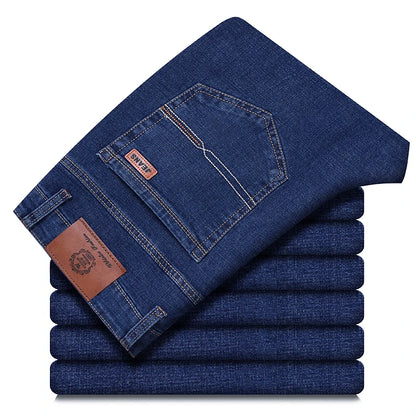 Men's Business Jeans, Stretch Denim Trousers, Straight Fit Jeans, Smart Casual Denim, Work Jeans