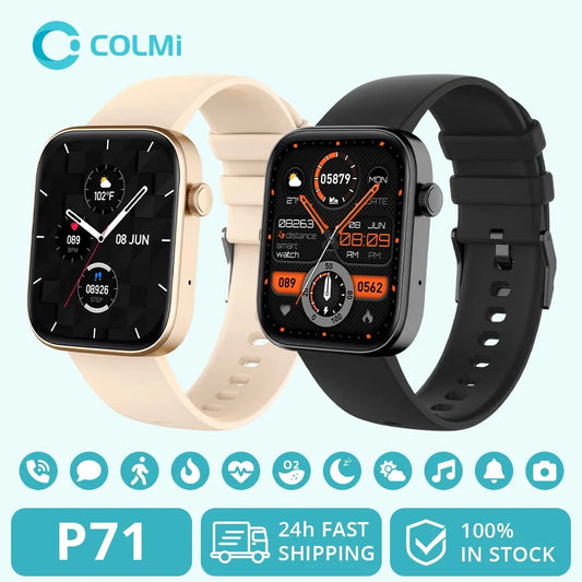 Relógio Inteligente COLMI P71 ActiveVoice – Smartwatch à prova d'água IP68 com monitoramento de saúde para homens e mulheres