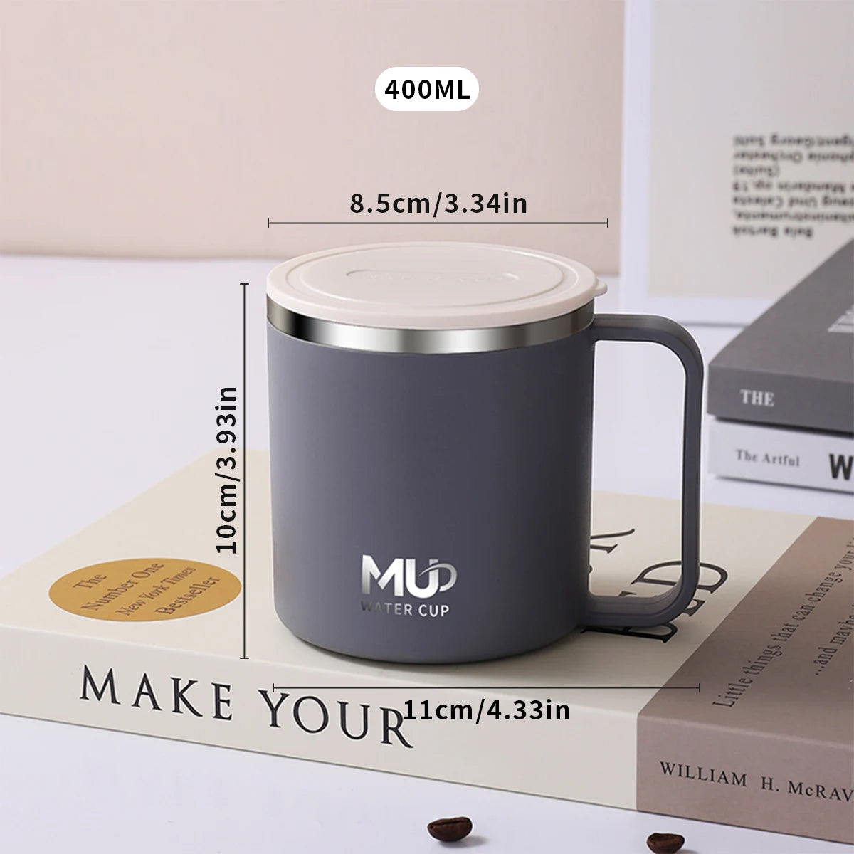 ThermaSip™ 400ml Insulated Stainless Steel Coffee Mug – Double Wall Leakproof Travel Cup with Lid