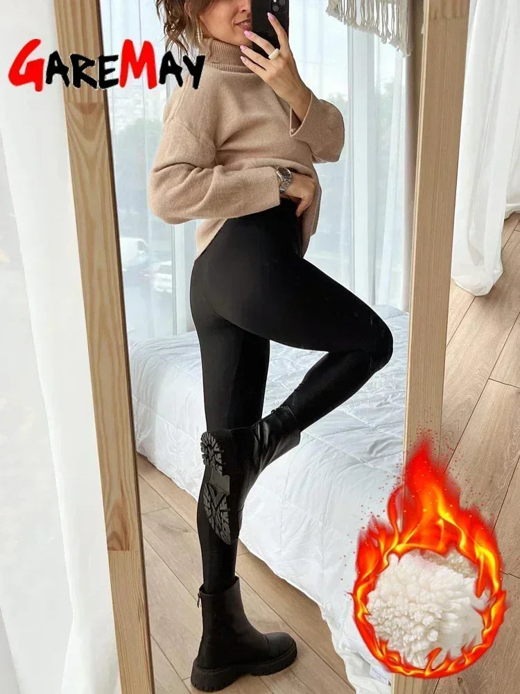 Women's Thermal Fleece Lined Winter Leggings – Thick Stretch Velvet Cotton Warm Slim Fit Tights