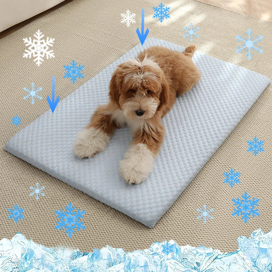 CoolPaw™ Ice Silk Cooling Pet Mat – Breathable Non-Slip Washable Dog & Cat Bed Pad