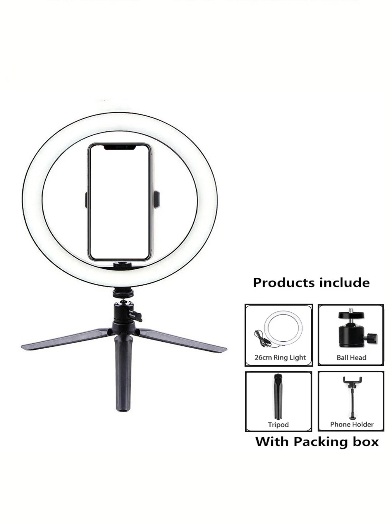 LumiStudio™ 26cm LED Ring Light with Tripod Stand – Professional Shooting Lamp for Makeup, Video & Photography