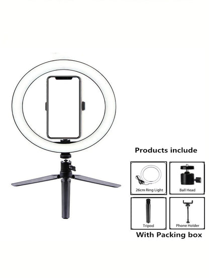 LumiStudio™ 26cm LED Ring Light with Tripod Stand – Professional Shooting Lamp for Makeup, Video & Photography