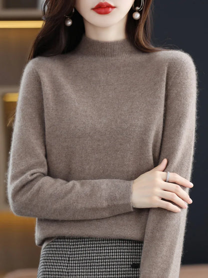 Luxury Women's 100% Wool Mock Neck Jumper – Soft Cashmere Feel Long Sleeve Knitwear