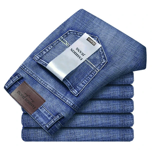 Men's Business Jeans, Stretch Denim Trousers, Straight Fit Jeans, Smart Casual Denim, Work Jeans