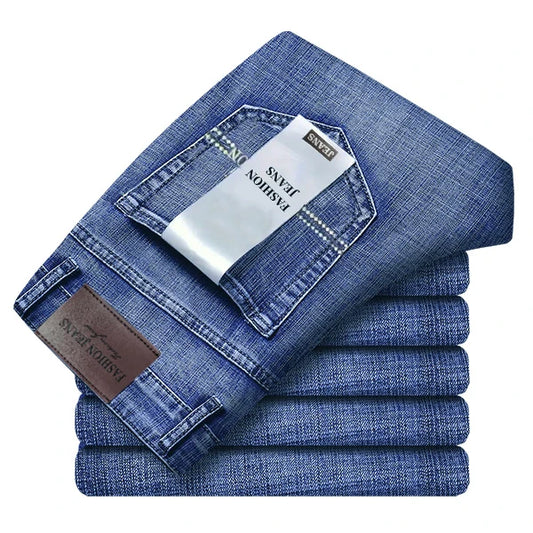 Men's Business Jeans, Stretch Denim Trousers, Straight Fit Jeans, Smart Casual Denim, Work Jeans