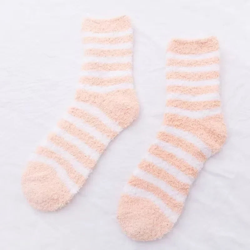 SoftHaven™ Thermal Fleece Socks for Women – Thickened Mid-Calf Winter Lounge Socks with Striped Design