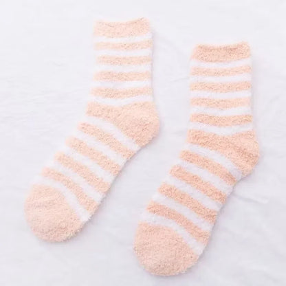 SoftHaven™ Thermal Fleece Socks for Women – Thickened Mid-Calf Winter Lounge Socks with Striped Design