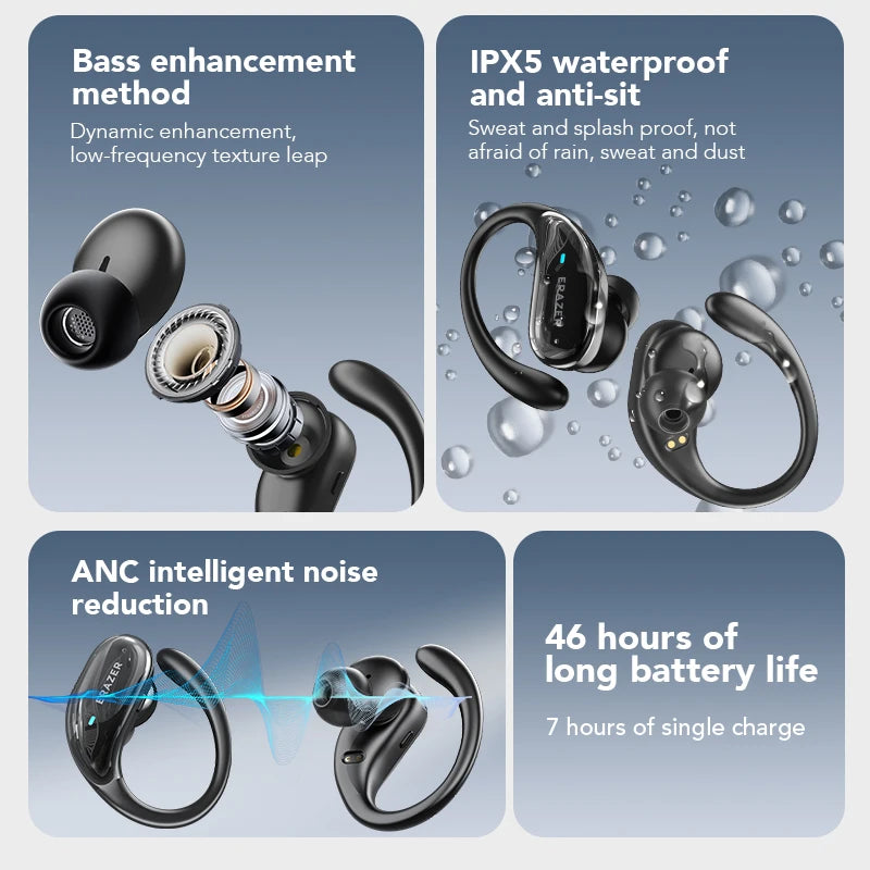 XT80 ActiveBeat Auriculares Bluetooth – Auriculares Inalámbricos con Reducción de Ruido y Ganchos de Sujeción Segura