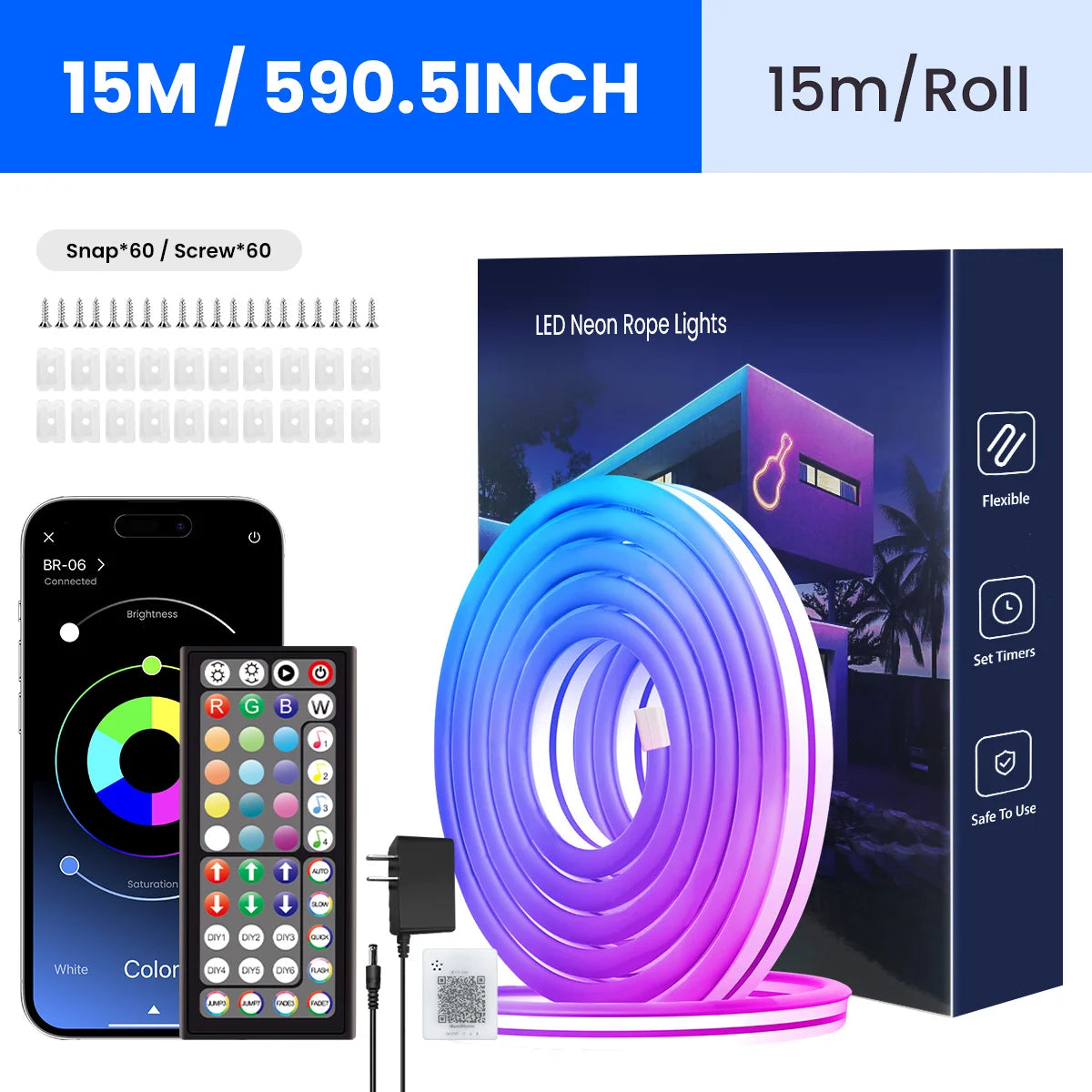 NeonFlex™ RGB LED Strip Lights – App &amp; Remote Controlled Neon Rope Lamp with Music Sync &amp; Waterproof Design
