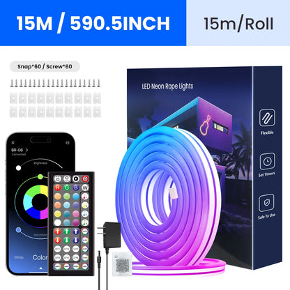 NeonFlex™ RGB LED Strip Lights – App &amp; Remote Controlled Neon Rope Lamp with Music Sync &amp; Waterproof Design