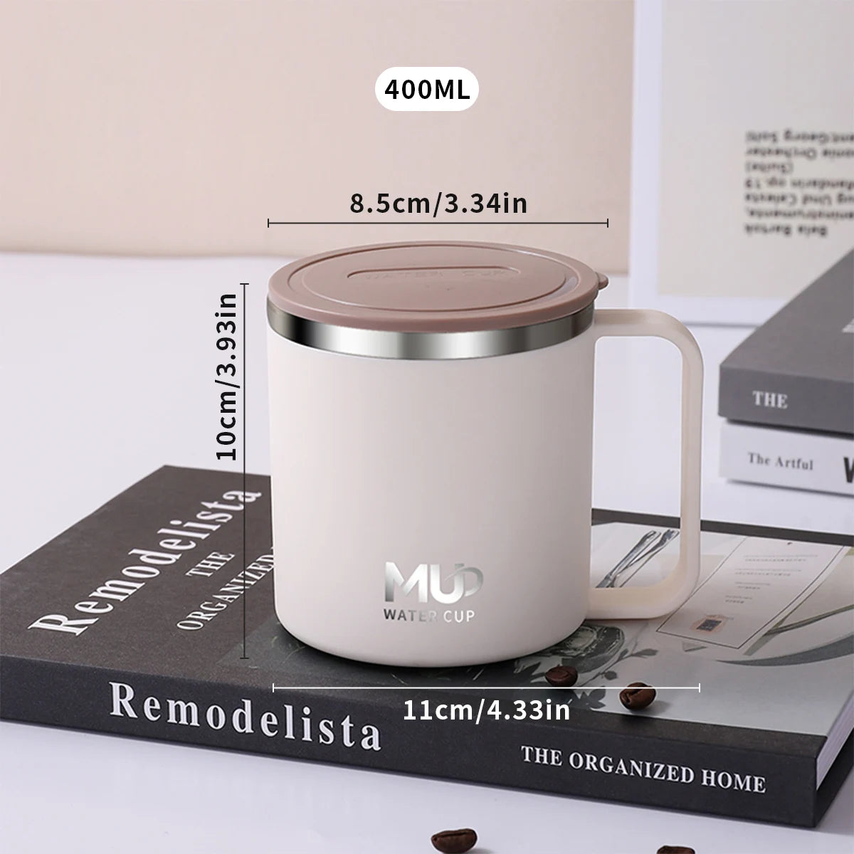 ThermaSip™ 400ml Insulated Stainless Steel Coffee Mug – Double Wall Leakproof Travel Cup with Lid