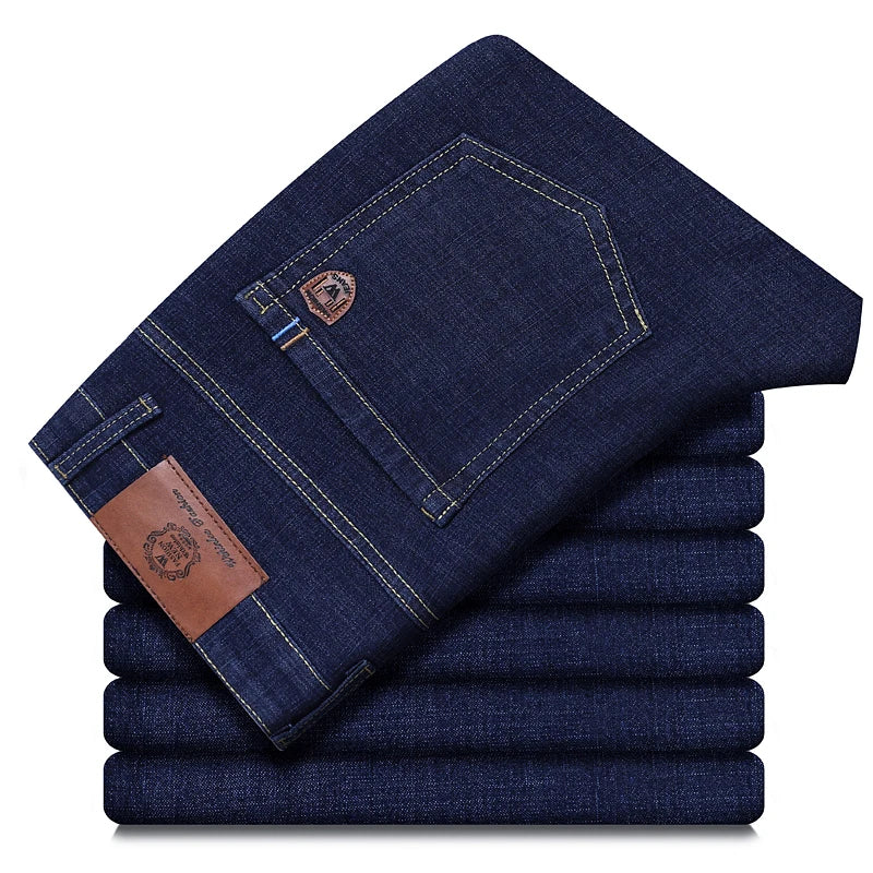 Men's Business Jeans, Stretch Denim Trousers, Straight Fit Jeans, Smart Casual Denim, Work Jeans