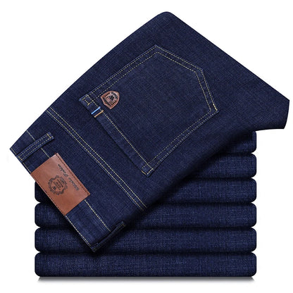 Men's Business Jeans, Stretch Denim Trousers, Straight Fit Jeans, Smart Casual Denim, Work Jeans