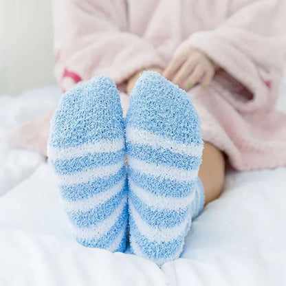 SoftHaven™ Thermal Fleece Socks for Women – Thickened Mid-Calf Winter Lounge Socks with Striped Design